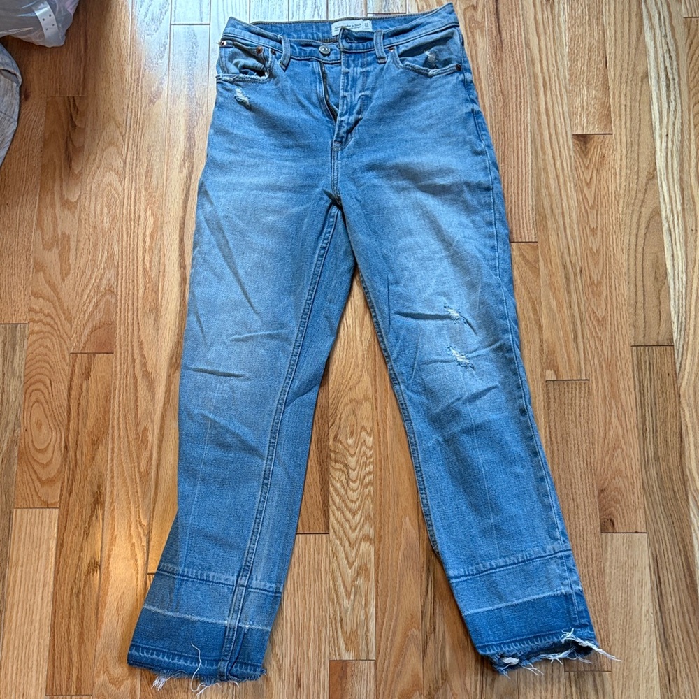 Abercrombie & Fitch Distressed Blue Straight Leg Jeans